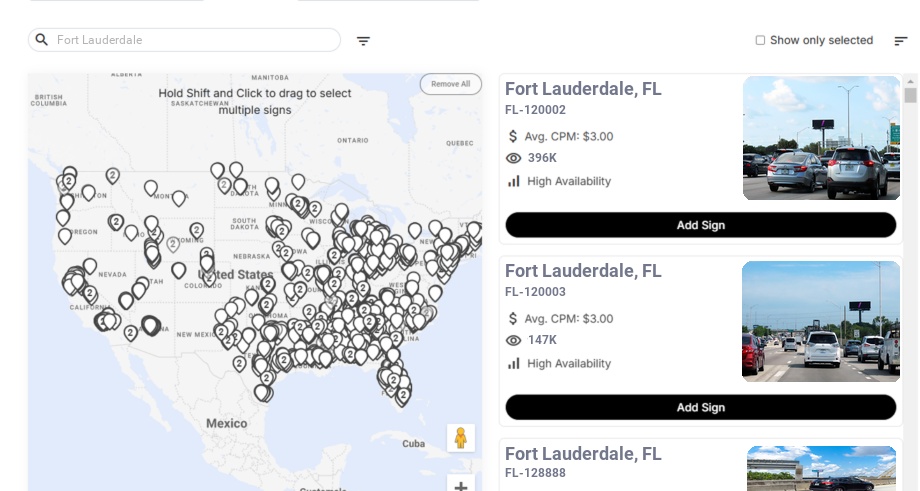 Billboard advertising in Fort Lauderdale Fl, Florida - Choose your favorite location