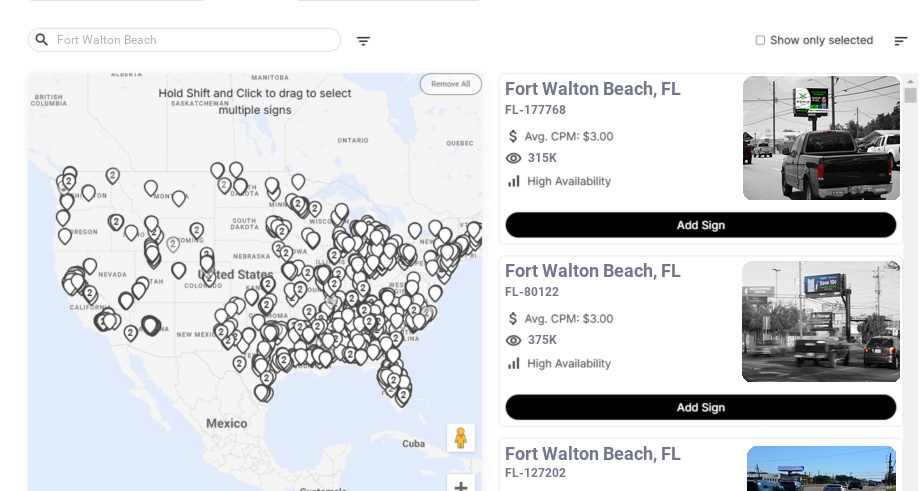 Billboard advertising in Fort Walton Beach, Florida - Choose your favorite location