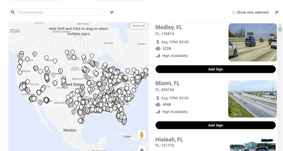 Billboard advertising in Fountainebleau Fl, Florida - Choose your favorite location