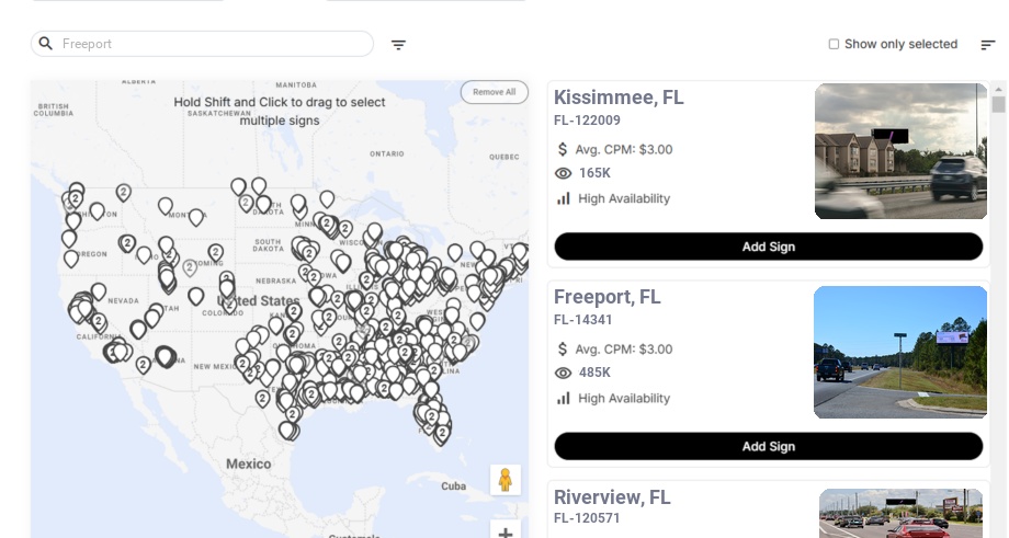 Billboard advertising in Freeport Fl, Florida - Choose your favorite location