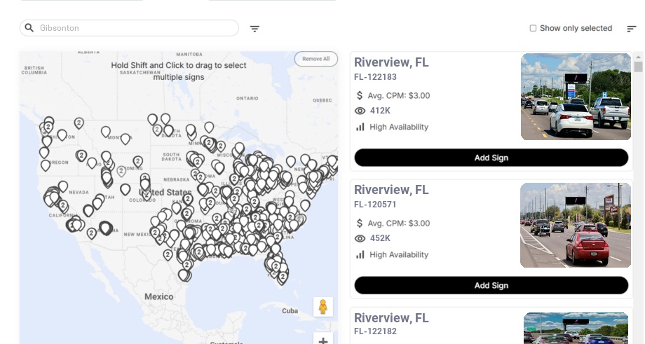 Billboard advertising in Gibsonton Fl, Florida - Choose your favorite location