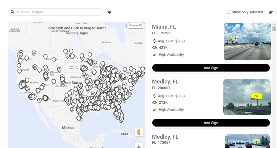 Billboard advertising in Glenvar Heights Fl, Florida - Choose your favorite location