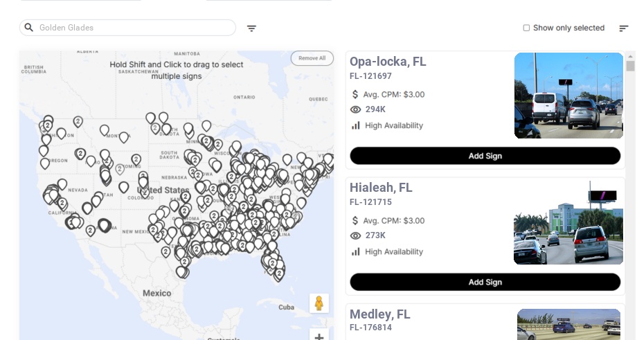 Billboard advertising in Golden Glades Fl, Florida - Choose your favorite location