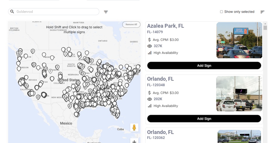Billboard advertising in Goldenrod Fl, Florida - Choose your favorite location