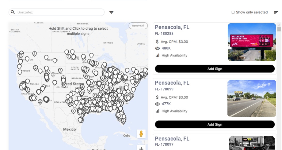 Billboard advertising in Gonzalez Fl, Florida - Choose your favorite location