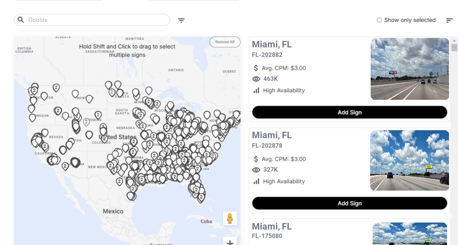 Billboard advertising in Goulds Fl, Florida - Choose your favorite location