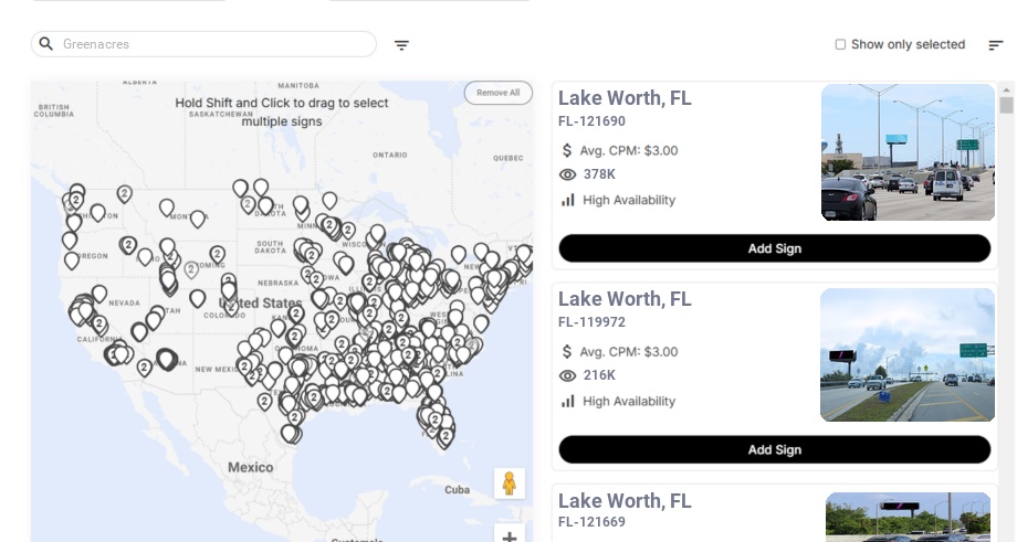 Billboard advertising in Greenacres Fl, Florida - Choose your favorite location