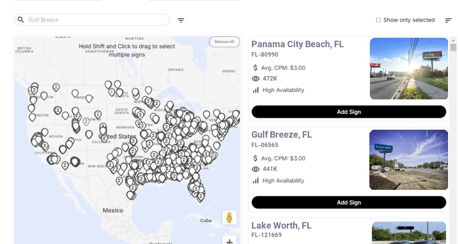 Billboard advertising in Gulf Breeze, Florida - Choose your favorite location