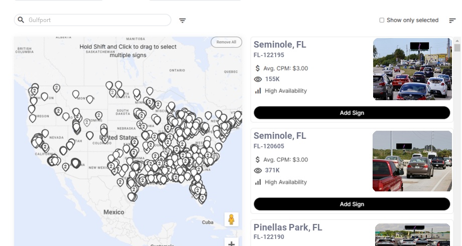 Billboard advertising in Gulfport Fl, Florida - Choose your favorite location