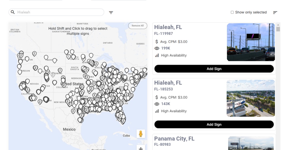 Billboard advertising in Hialeah, Florida - Choose your favorite location