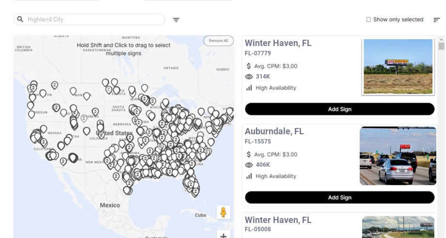 Billboard advertising in Highland City Fl, Florida - Choose your favorite location