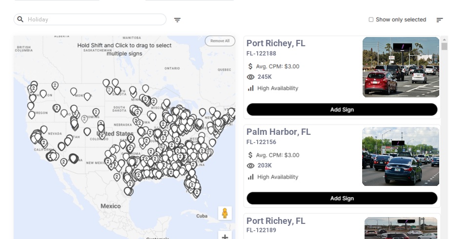 Billboard advertising in Holiday Fl, Florida - Choose your favorite location