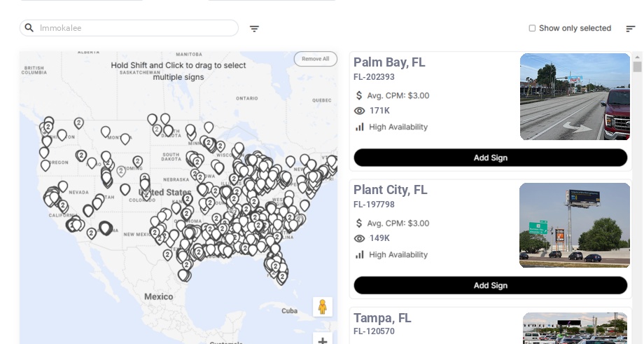 Billboard advertising in Immokalee Fl, Florida - Choose your favorite location