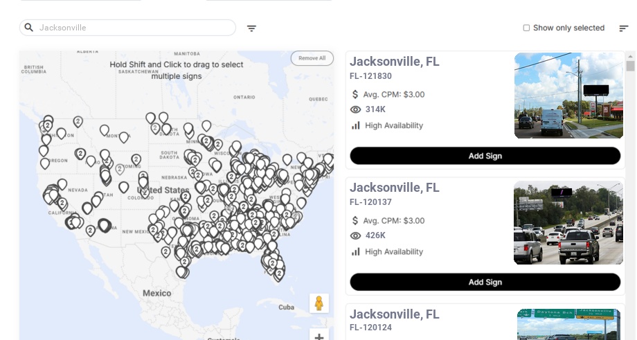 Billboard advertising in Jacksonville Fl, Florida - Choose your favorite location