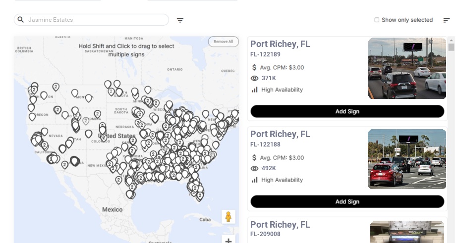 Billboard advertising in Jasmine Estates Fl, Florida - Choose your favorite location