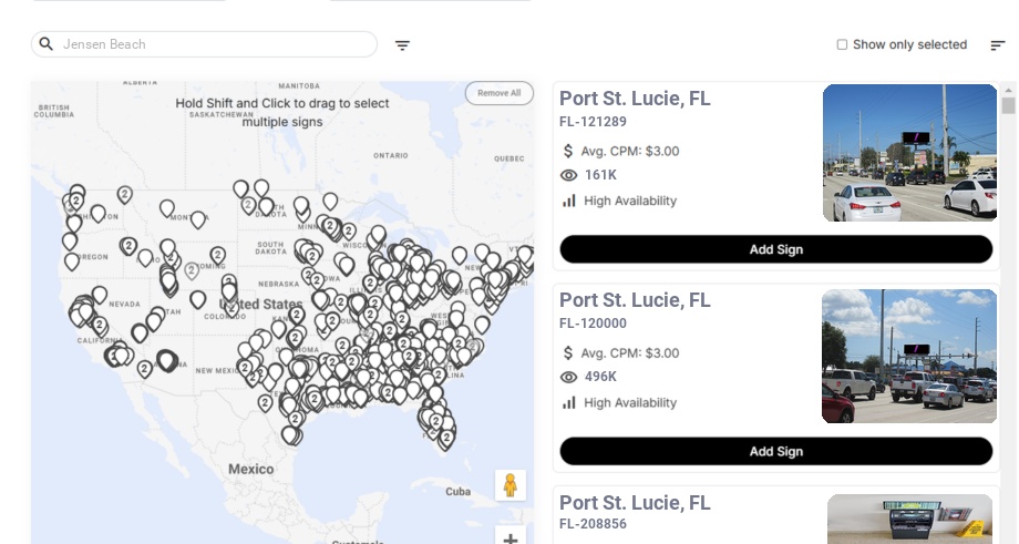 Billboard advertising in Jensen Beach Fl, Florida - Choose your favorite location