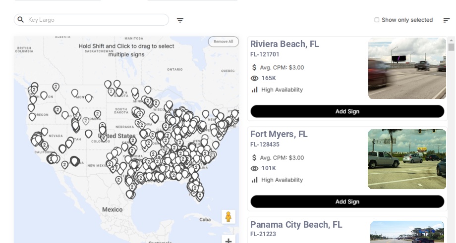 Billboard advertising in Key Largo Fl, Florida - Choose your favorite location
