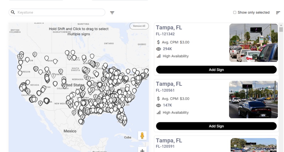 Billboard advertising in Keystone Fl, Florida - Choose your favorite location