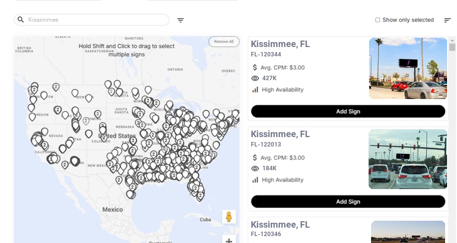 Billboard advertising in Kissimmee Fl, Florida - Choose your favorite location