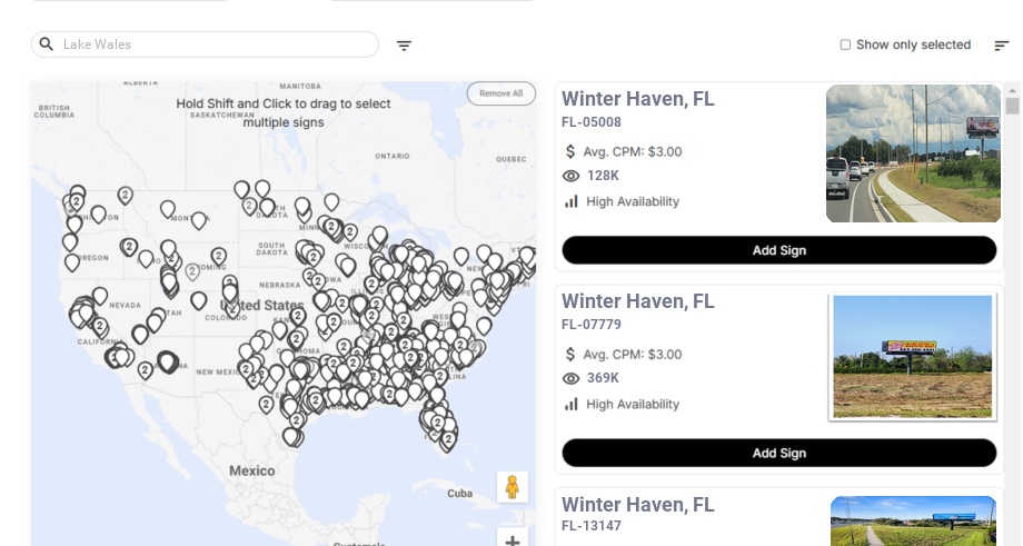 Billboard advertising in Lake Wales Fl, Florida - Choose your favorite location