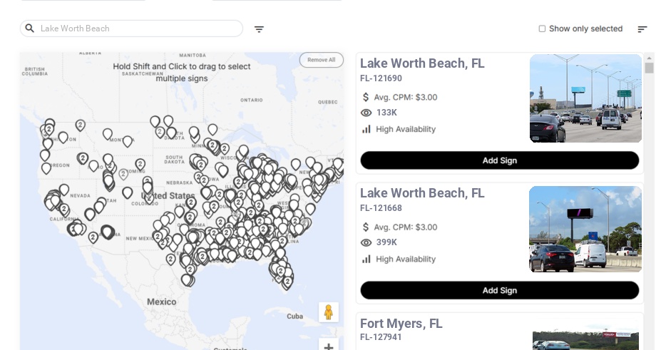 Billboard advertising in Lake Worth Beach Fl, Florida - Choose your favorite location