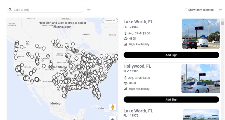 Billboard advertising in Lake Worth Fl, Florida - Choose your favorite location