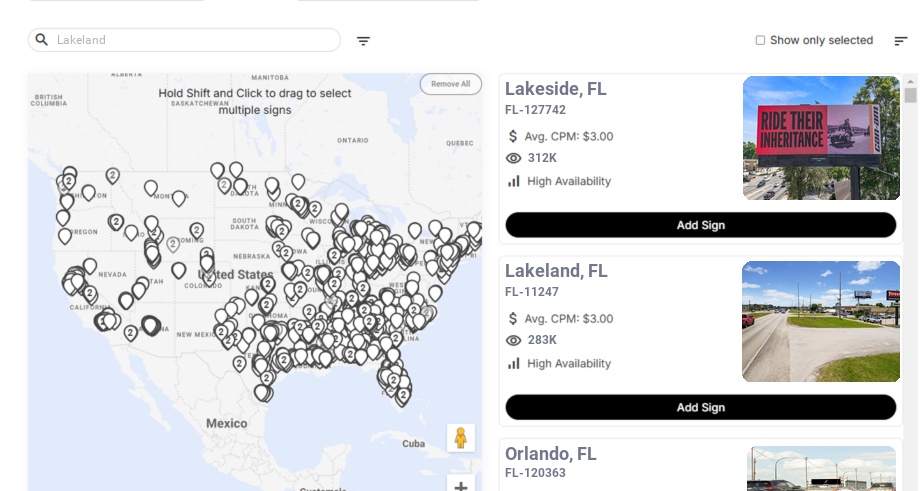 Billboard advertising in Lakeland Fl, Florida - Choose your favorite location