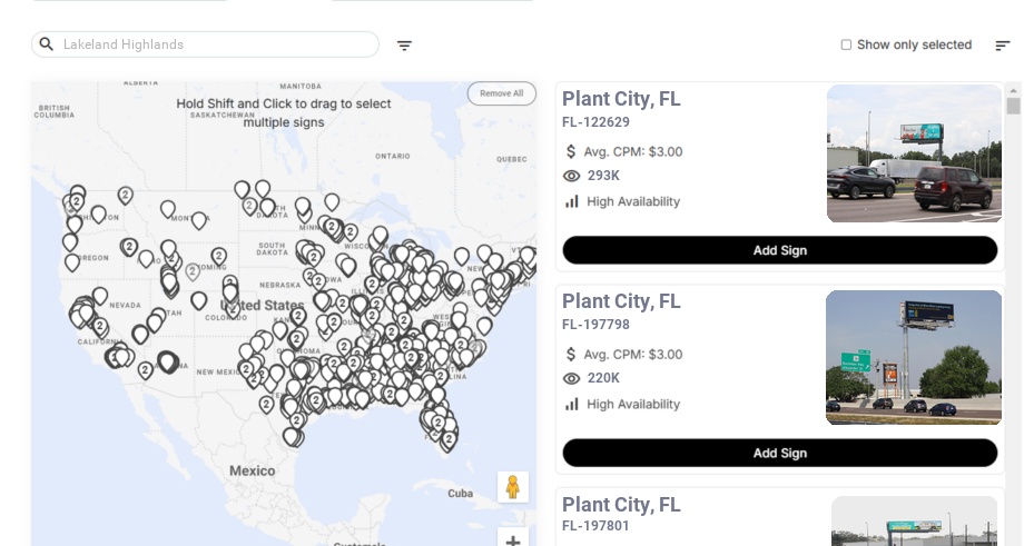 Billboard advertising in Lakeland Highlands Fl, Florida - Choose your favorite location