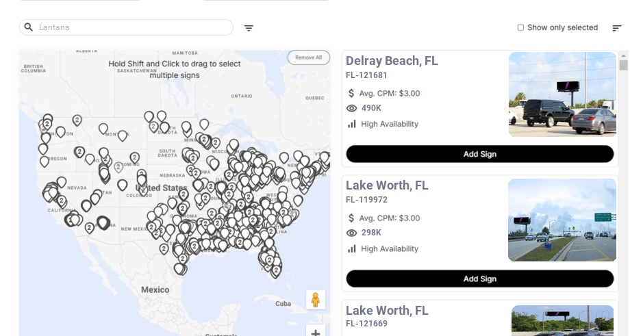 Billboard advertising in Lantana Fl, Florida - Choose your favorite location