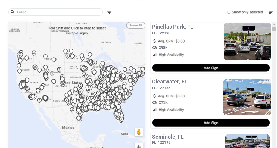 Billboard advertising in Largo, Florida - Choose your favorite location