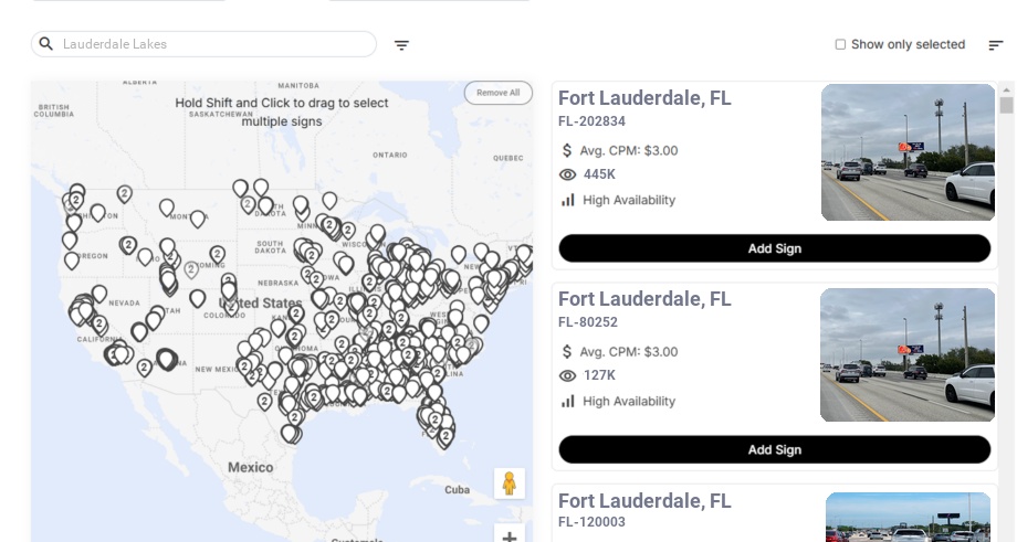 Billboard advertising in Lauderdale Lakes, Florida - Choose your favorite location