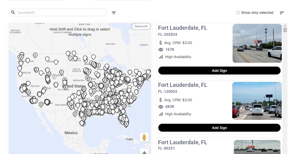 Billboard advertising in Lauderhill Fl, Florida - Choose your favorite location
