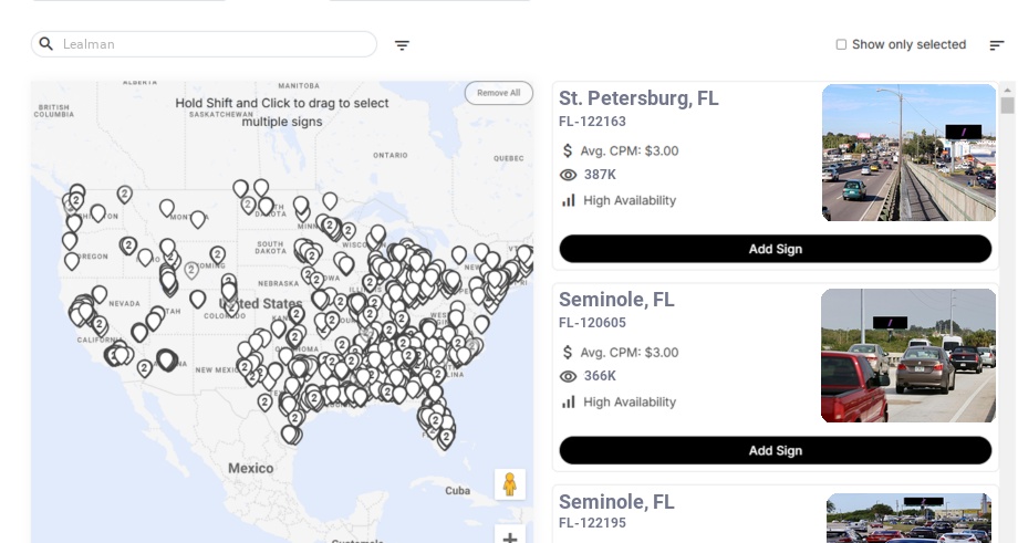 Billboard advertising in Lealman Fl, Florida - Choose your favorite location