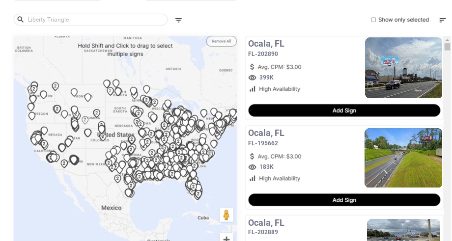 Billboard advertising in Liberty Triangle Fl, Florida - Choose your favorite location