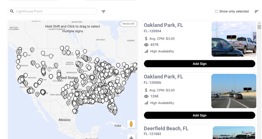 Billboard advertising in Lighthouse Point Fl, Florida - Choose your favorite location