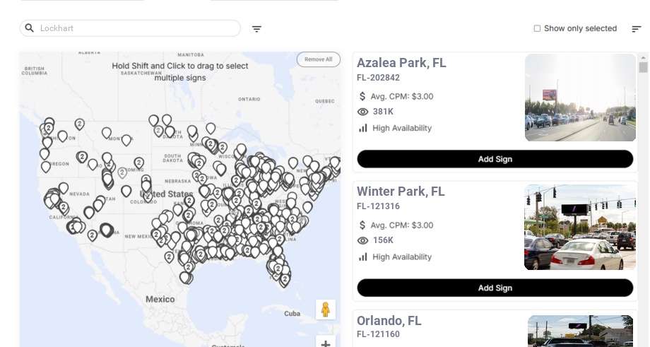 Billboard advertising in Lockhart Fl, Florida - Choose your favorite location