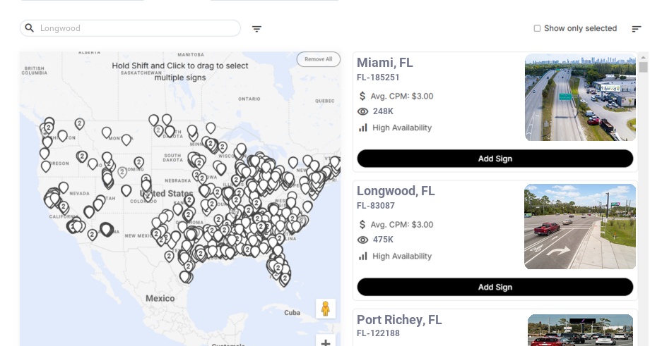 Billboard advertising in Longwood Fl, Florida - Choose your favorite location