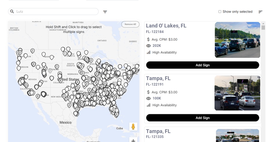 Billboard advertising in Lutz Fl, Florida - Choose your favorite location