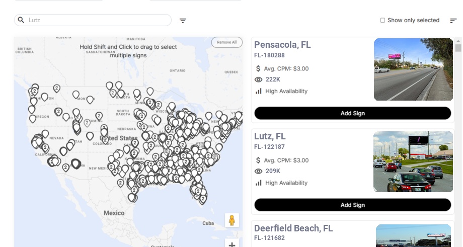 Billboard advertising in Lutz, Florida - Choose your favorite location