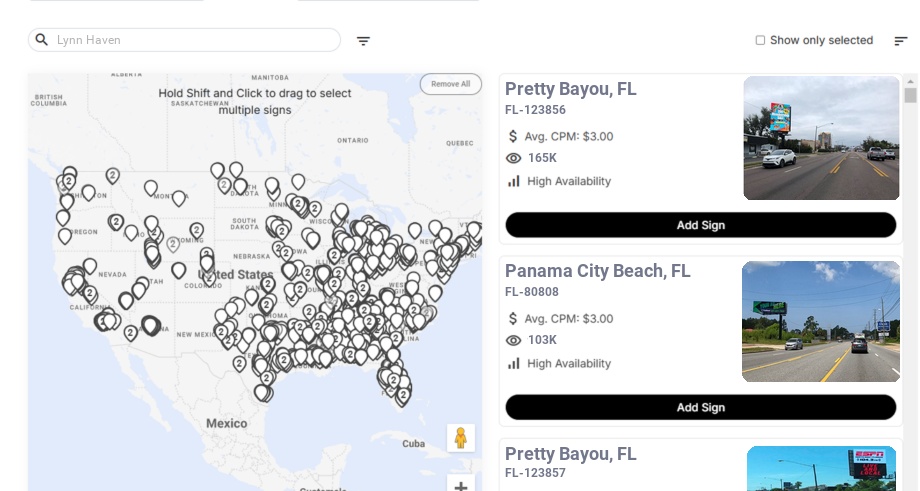 Billboard advertising in Lynn Haven Fl, Florida - Choose your favorite location