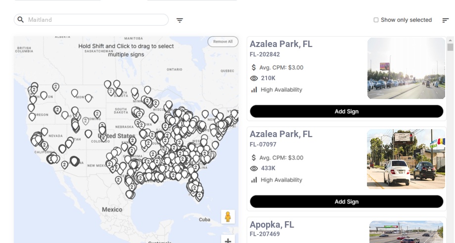 Billboard advertising in Maitland Fl, Florida - Choose your favorite location