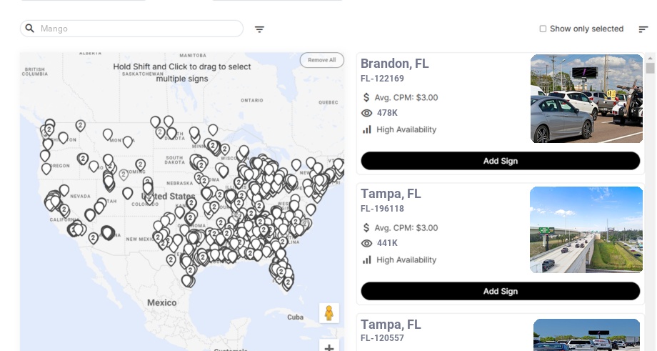 Billboard advertising in Mango Fl, Florida - Choose your favorite location