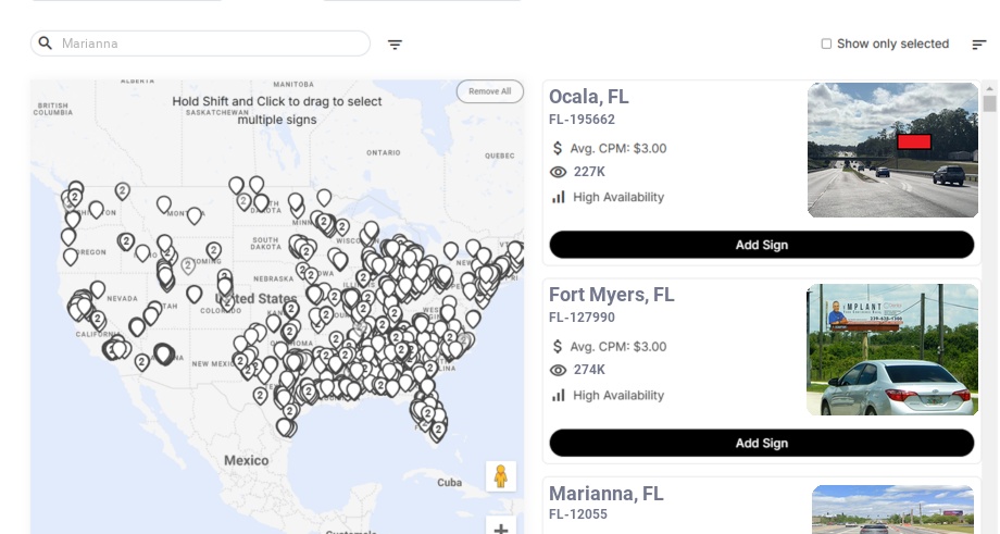 Billboard advertising in Marianna Fl, Florida - Choose your favorite location