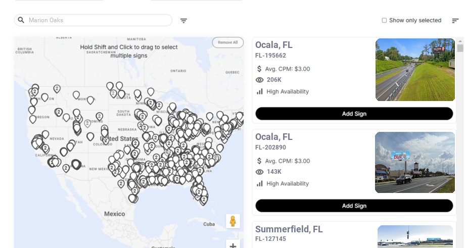 Billboard advertising in Marion Oaks Fl, Florida - Choose your favorite location