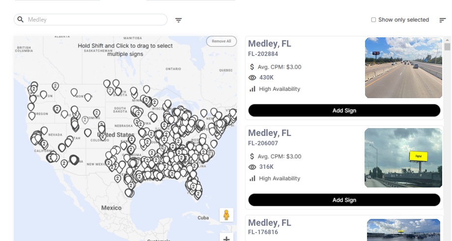 Billboard advertising in Medley, Florida - Choose your favorite location