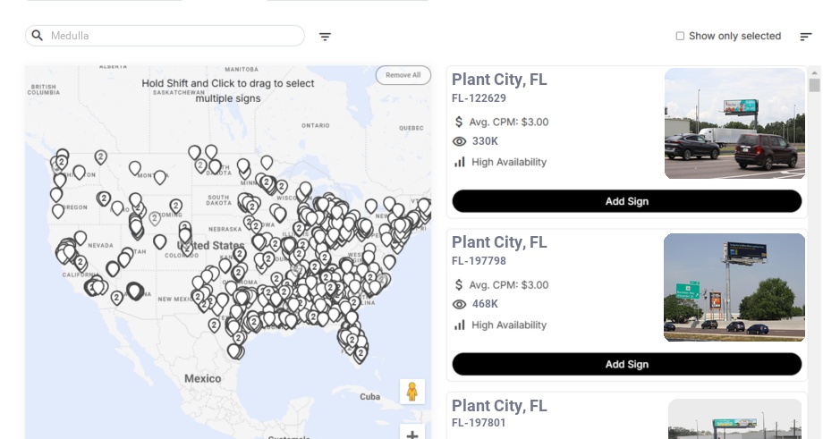 Billboard advertising in Medulla Fl, Florida - Choose your favorite location