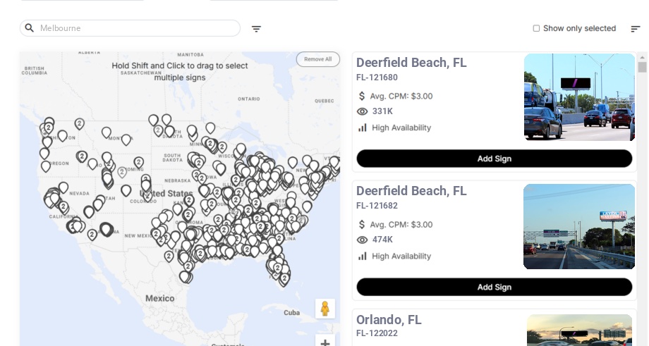 Billboard advertising in Melbourne Fl, Florida - Choose your favorite location