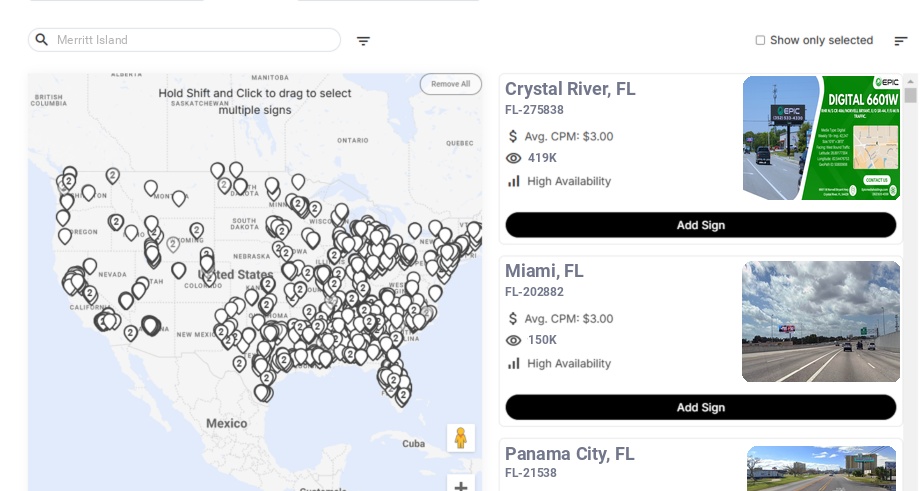 Billboard advertising in Merritt Island Fl, Florida - Choose your favorite location