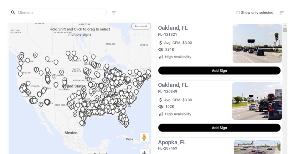 Billboard advertising in Minneola Fl, Florida - Choose your favorite location