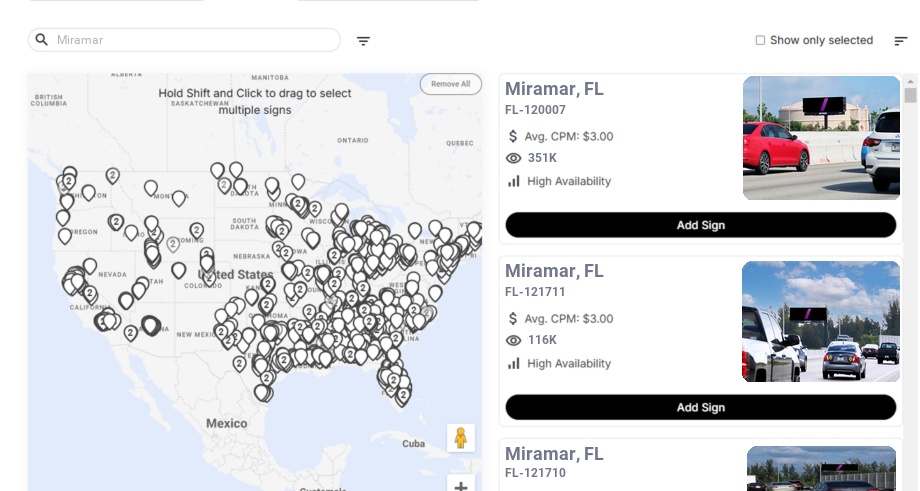 Billboard advertising in Miramar, Florida - Choose your favorite location